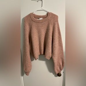 TopShop Blush Knit Pleated Sleeve Cropped Sweater - Size Large
